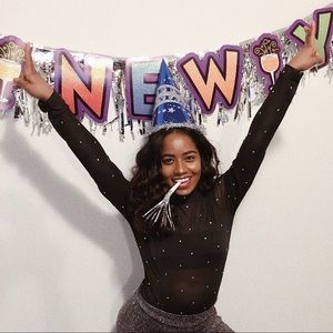 Rhinestone detailed mesh top with mock neck